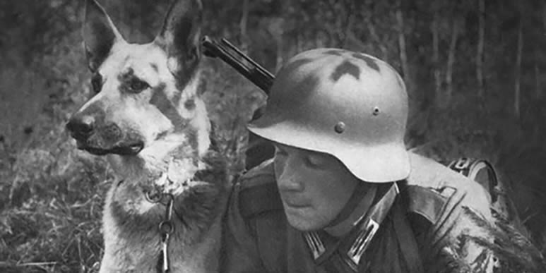 Солдат немецкой армии и собака